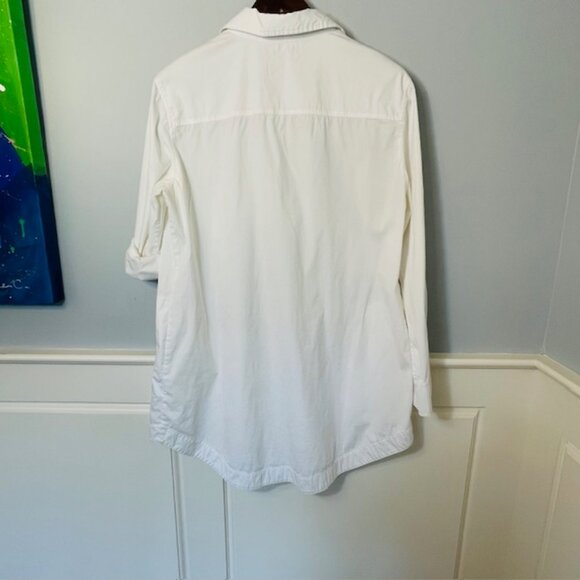 Lafayette 148 Cotton Poplin Stretch Tunic Button Down Shirt White Size 12 - Picture 8 of 9